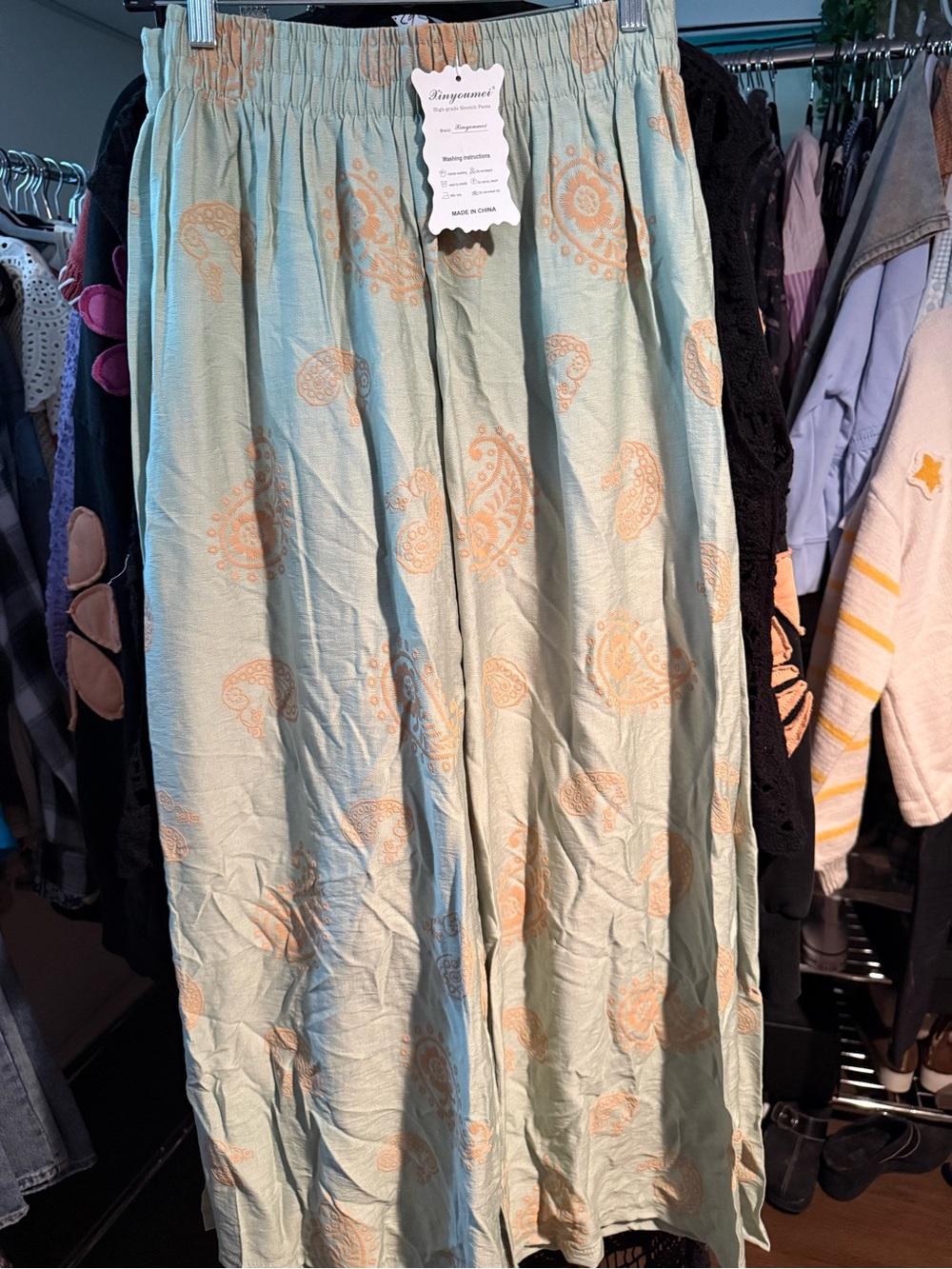 Light Green Paisley Print Maxi Pants